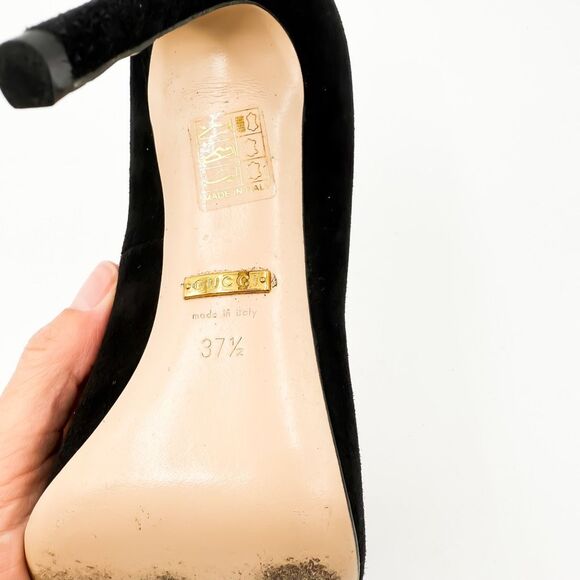 Gucci Heels Web Stripe Bow Black Suede Pumps Heels EU 37.5 US 7.5 - Picture 9 of 14